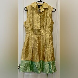 Duro Olowu Gold & Teal Fit and Flare Dress Size 6 NWT